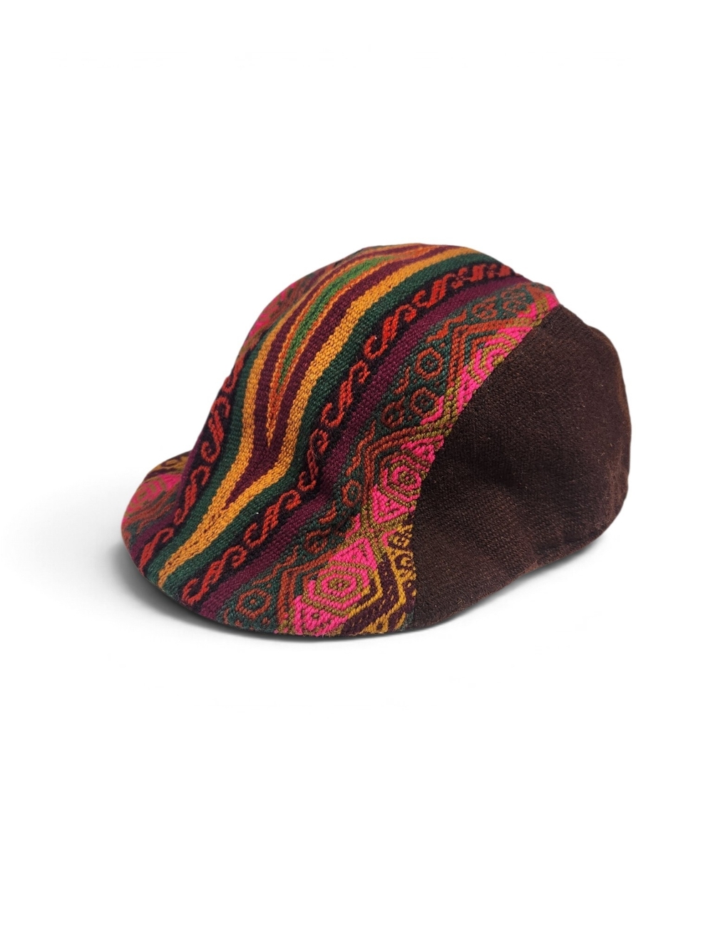Boho Woven Newsboy Cap Multicolor Striped Paisley Brown Brim Hat Rasta Festival